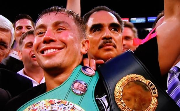 Golovkin vs Geale - Gennady Golovkin celebrates win over Daniel Geale