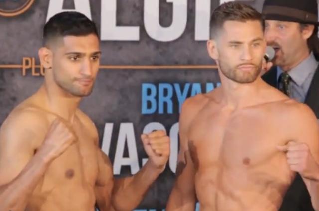 Khan vs Algieri - Amir Khan and Chris Algieri at Brooklyn weigh-in